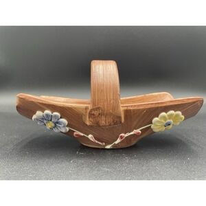 Vintage MCM Made In Italy Ceramic Faux Wood Basket Italian Hand-painted